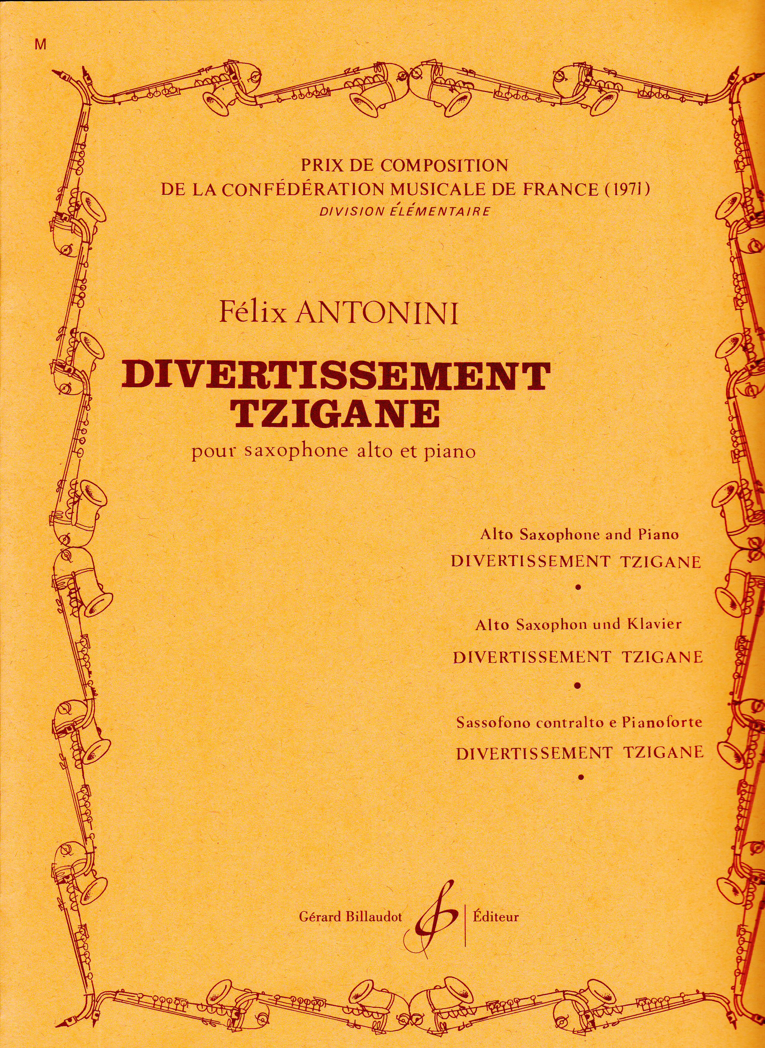 ANTONINI: DIVERTISSEMENT TZIGANE POUR SAXOPHONE ALTO ET PIANO