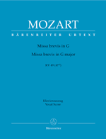MOZART: MISSA BREVIS IN G MAJOR K. 49, VOCAL SCORE